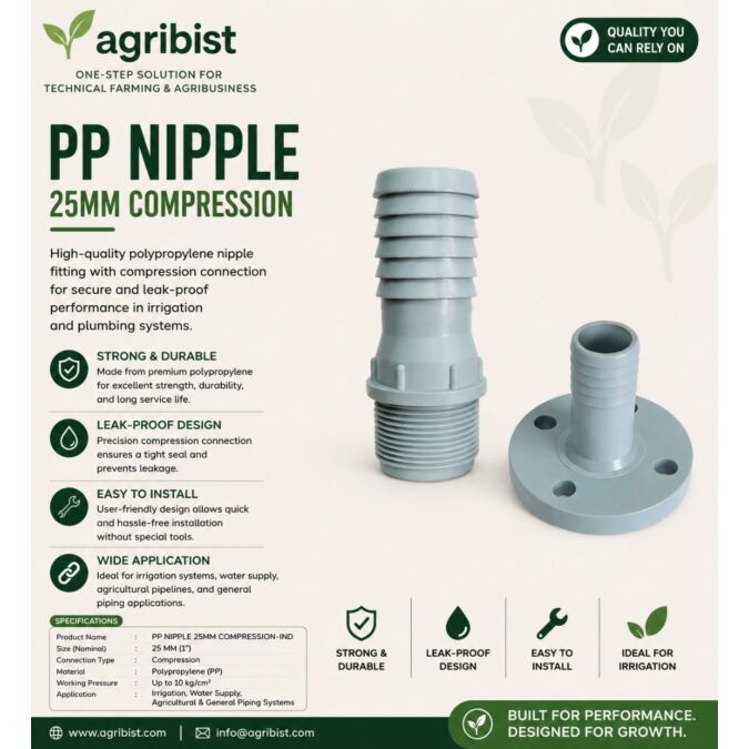 AGRIBIST | PP NIPPLE 25MM COMPRESSION-IND