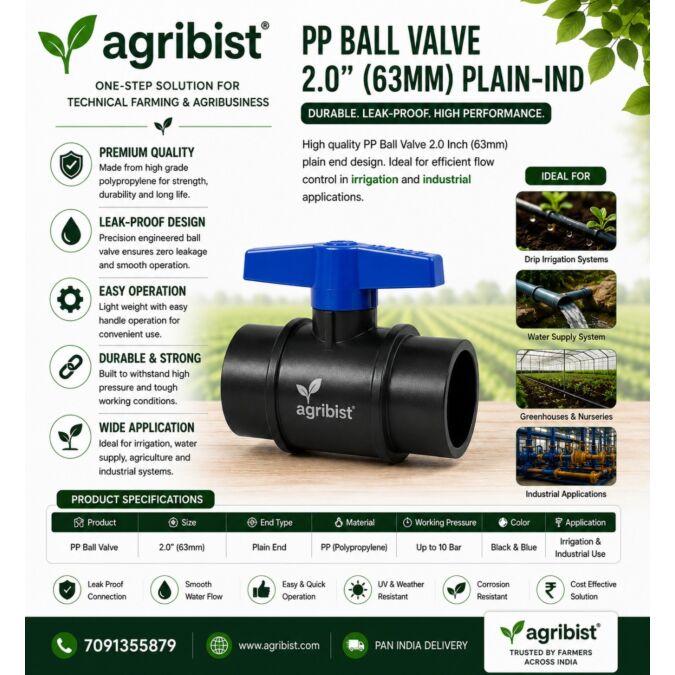 AGRIBIST|PP BALL VALVE 2.0"(63MM) PLAIN-IND