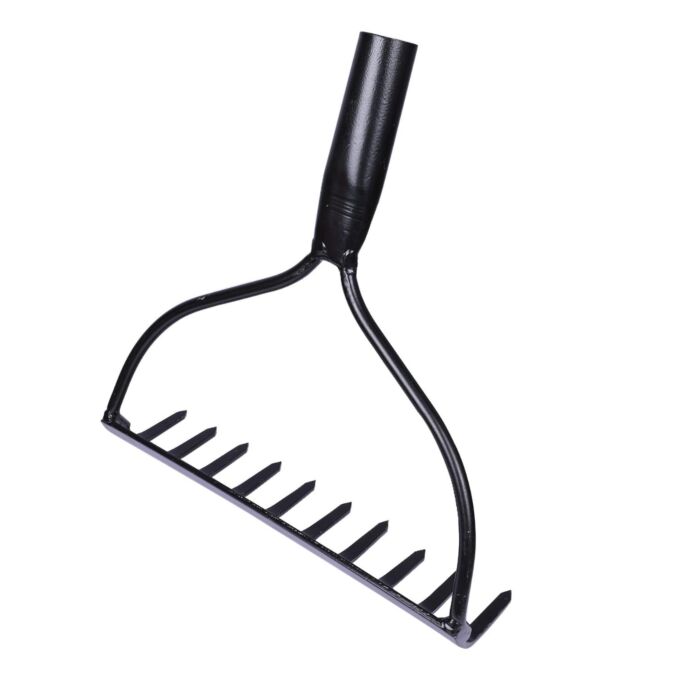 AGRIBIST | FBR-0110 Garden Bow Rake with 10 Teeth Metal Head Heavy Duty Multipurpose Gardening Tool for Loosening Soil Gathering Leaf Leveling & Farming Land and Agriculture (Black)