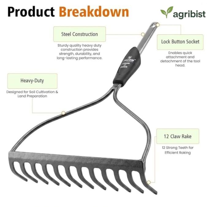 FPBR-0121CQ Garden Bow Rake Without Handle 12 Teeth Heavy Duty Cultivator Rakes for Loosening Soil Gathering Leaf Leveling Lawn Farming Land Management ( Pack of 25)