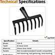  FGR-10 Garden Rake 10-Teeth Metal Head for Loosening Soil Gathering Leaf Land Agriculture Farming Gardening Too (Pack of 50)