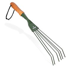 AGRIBIST | FWHR-9 Wire Rake with 6-Claws Durable Steel Construction Comfortable Wooden Grip Heavy Duty Multipurpose Leaf Cleaning Gardening Tool for Quick Clean Up Garden Leaves Roof Lawn & Yard